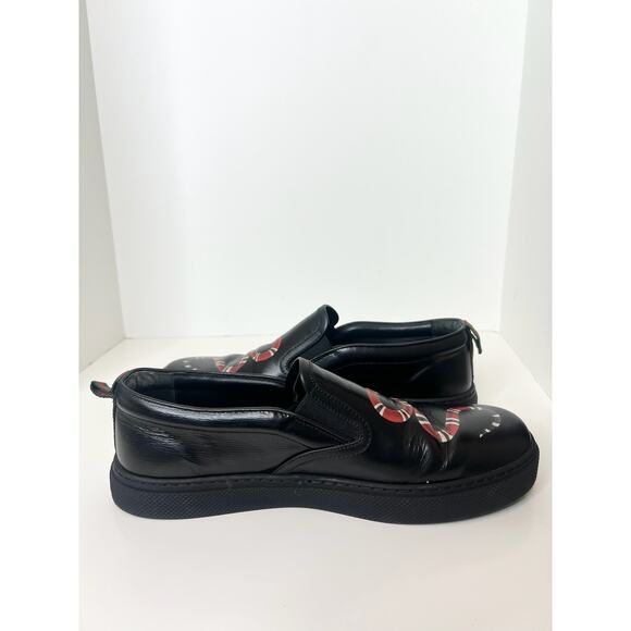 Gucci Black Leather Snake Print Slip On Sneakers, Size 7 - Picture 7 of 9